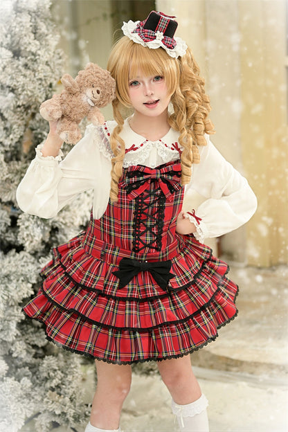 Lolita JSK Dress - Christmas Velvet Cake, Red, Bow Detail, Lace Trim, Ruffled - additional product view 26