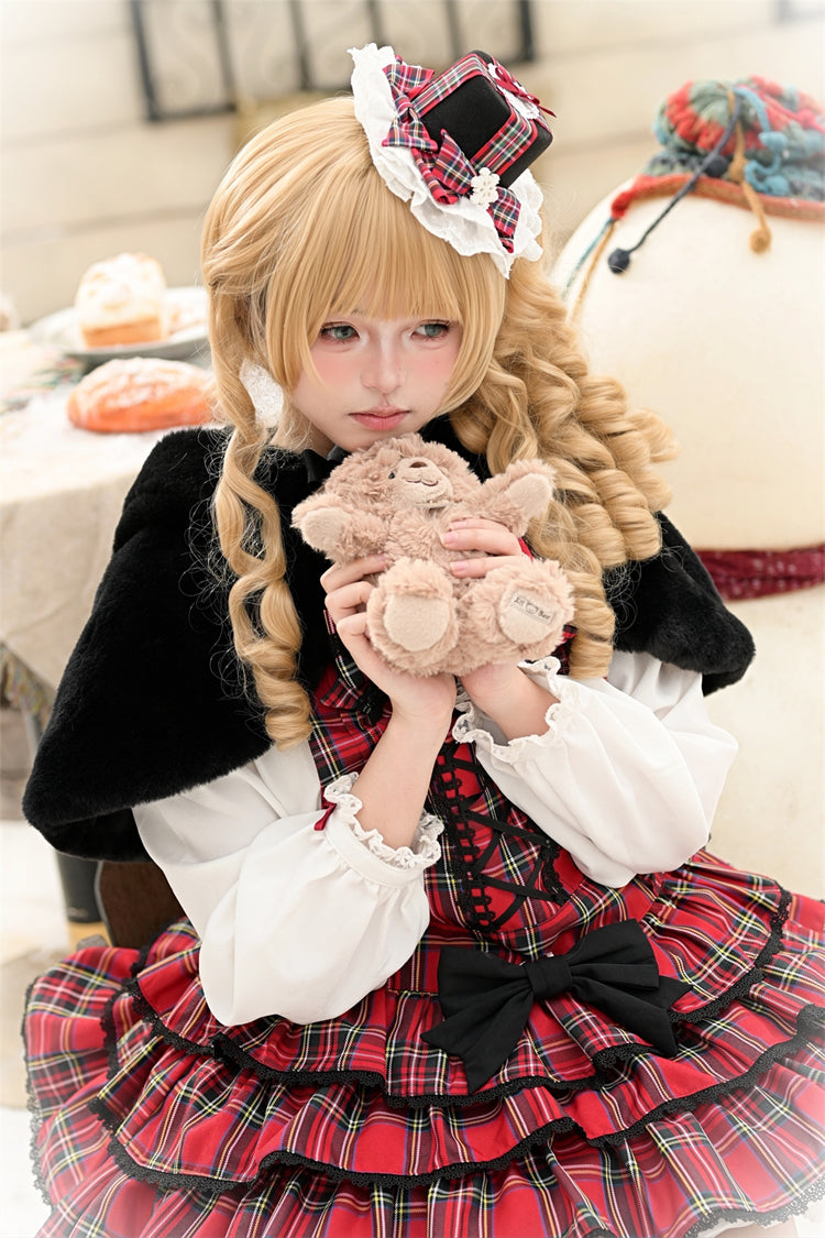 Lolita JSK Dress - Christmas Velvet Cake, Red, Bow Detail, Lace Trim, Ruffled - additional product view 27