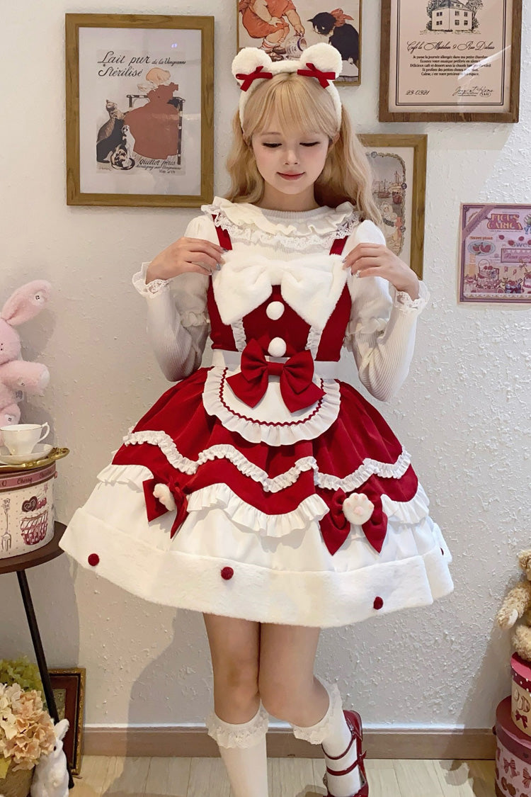 Lolita JSK Dress - Cream Snow Cat, 3 Colors, Sweet Style, Bow Detail, Ruffled - additional product view 2