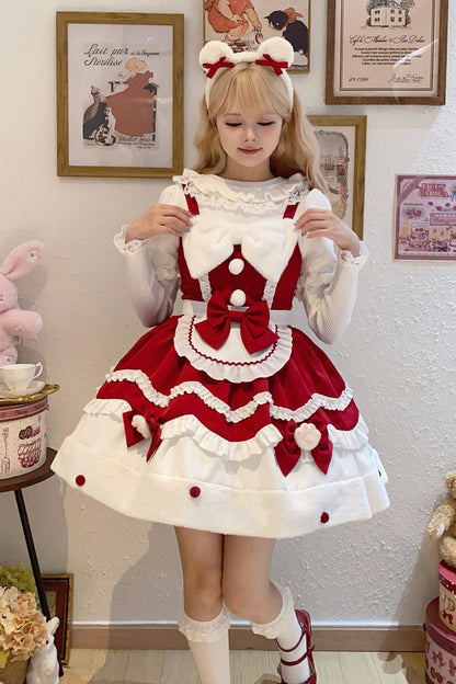 Lolita JSK Dress - Cream Snow Cat, 3 Colors, Sweet Style, Bow Detail, Ruffled - additional product view 2
