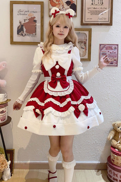 Lolita JSK Dress - Cream Snow Cat, 3 Colors, Sweet Style, Bow Detail, Ruffled - additional product view 3