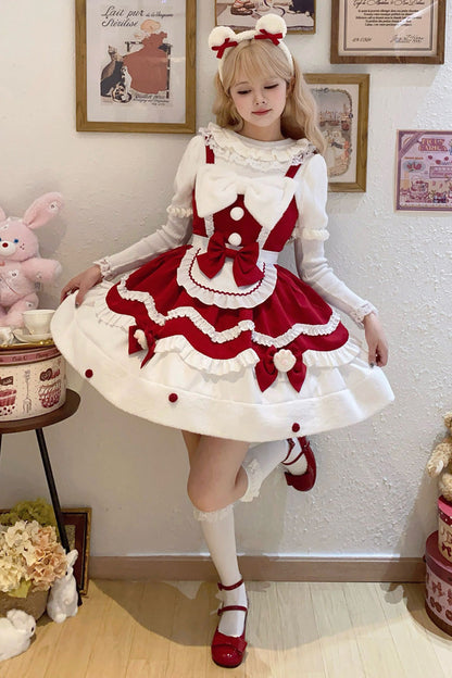Lolita JSK Dress - Cream Snow Cat, 3 Colors, Sweet Style, Bow Detail, Ruffled - additional product view 4