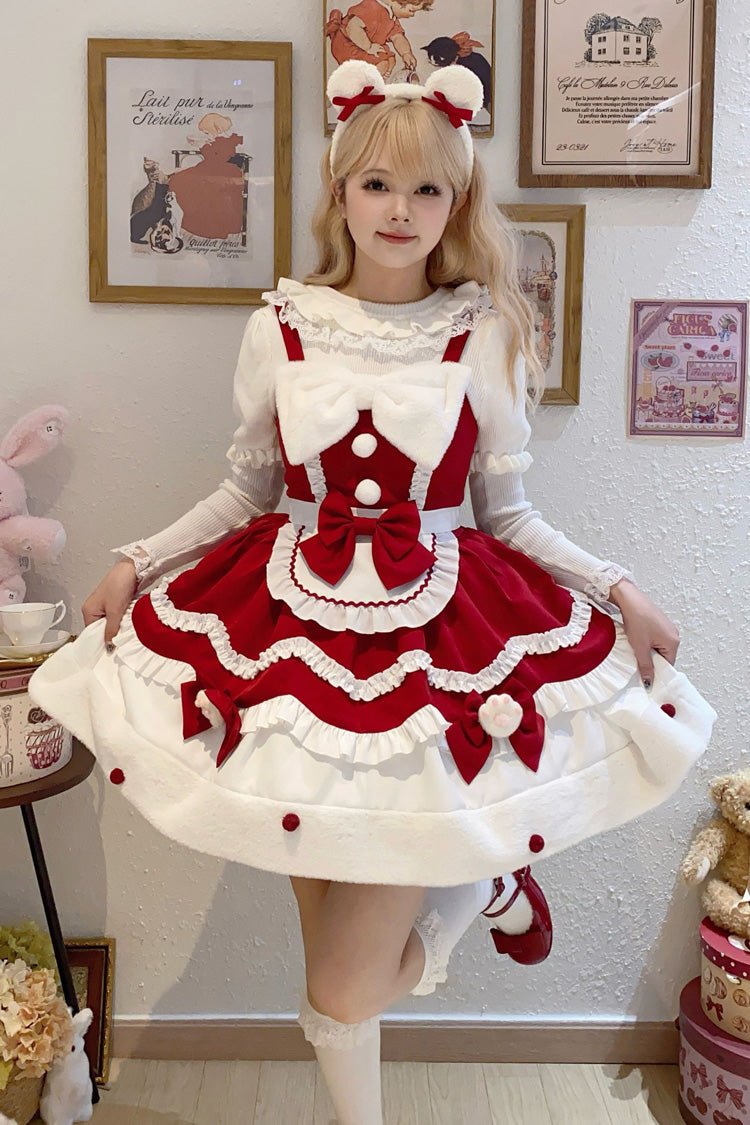 Lolita JSK Dress - Cream Snow Cat, 3 Colors, Sweet Style, Bow Detail, Ruffled - main product image