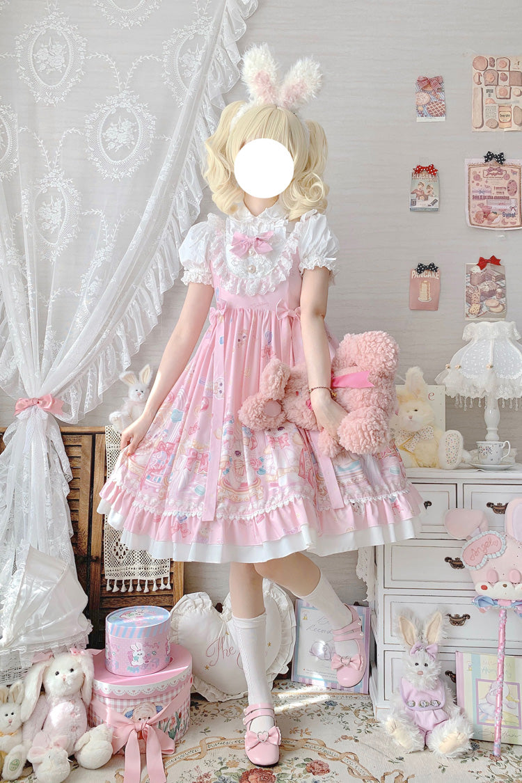 Lolita JSK Dress - Cute Cat Print High, Pink, High Waist, Sweet Style, Bow Detail - additional product view 2
