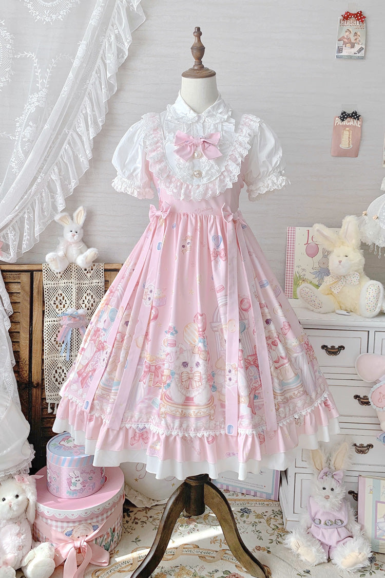 Lolita JSK Dress - Cute Cat Print High, Pink, High Waist, Sweet Style, Bow Detail - additional product view 3