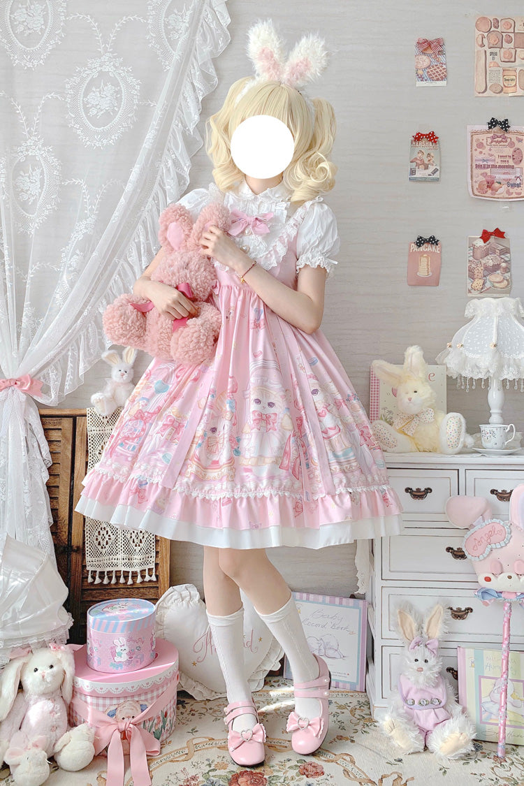 Lolita JSK Dress - Cute Cat Print High, Pink, High Waist, Sweet Style, Bow Detail - additional product view 4