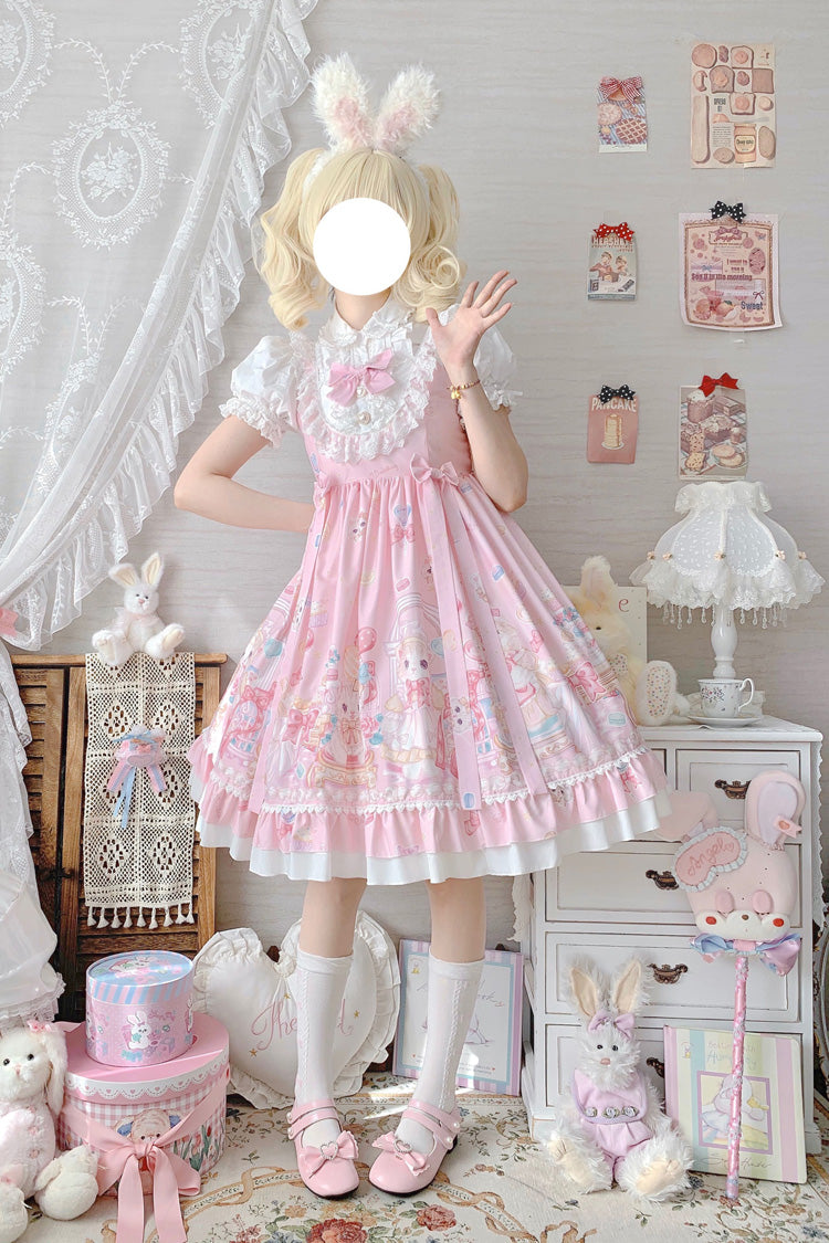 Lolita JSK Dress - Cute Cat Print High, Pink, High Waist, Sweet Style, Bow Detail - additional product view 5