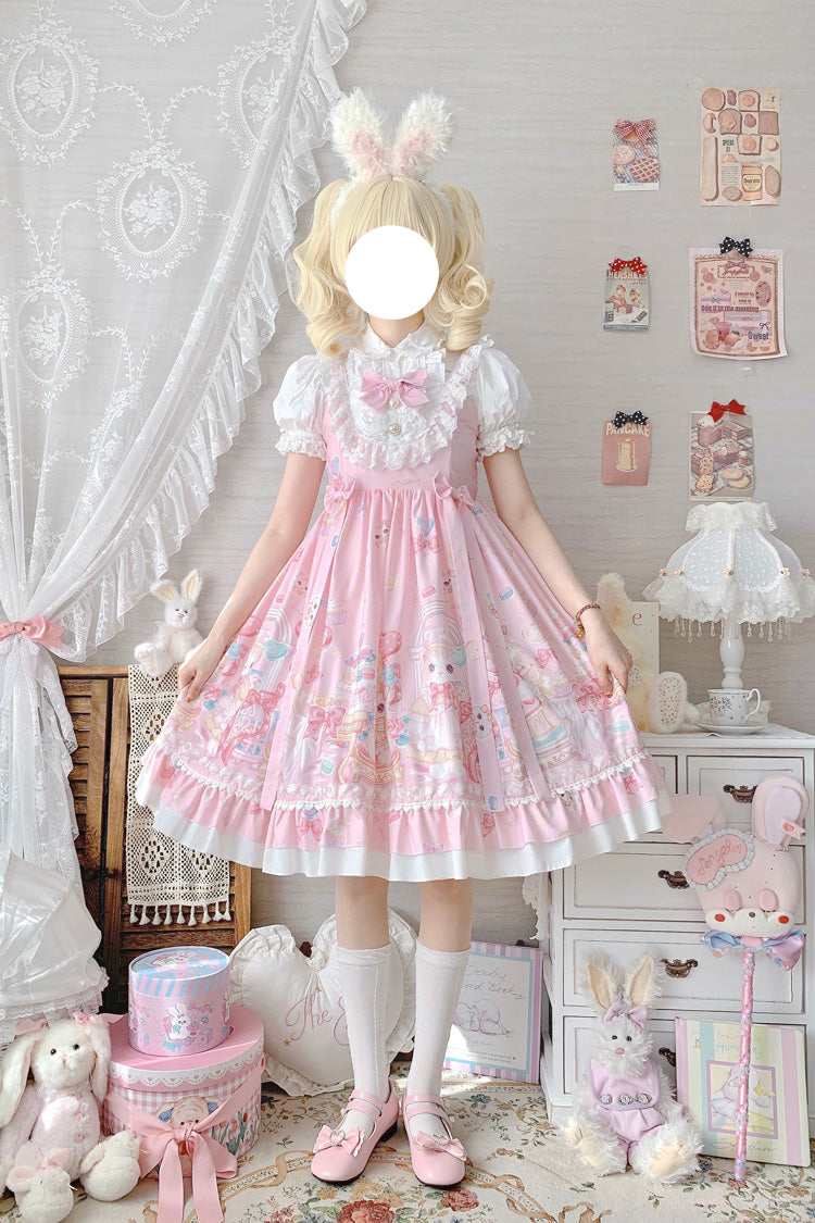Lolita JSK Dress - Cute Cat Print High, Pink, High Waist, Sweet Style, Bow Detail - additional product view 6