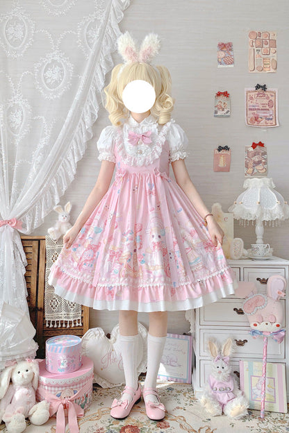 Lolita JSK Dress - Cute Cat Print High, Pink, High Waist, Sweet Style, Bow Detail - additional product view 6