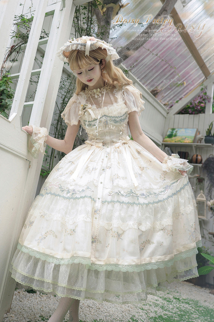 Lolita JSK Dress - Daisy Poetry, Multi-Color, Ruffled, Printed, Embroidered - additional product view 2
