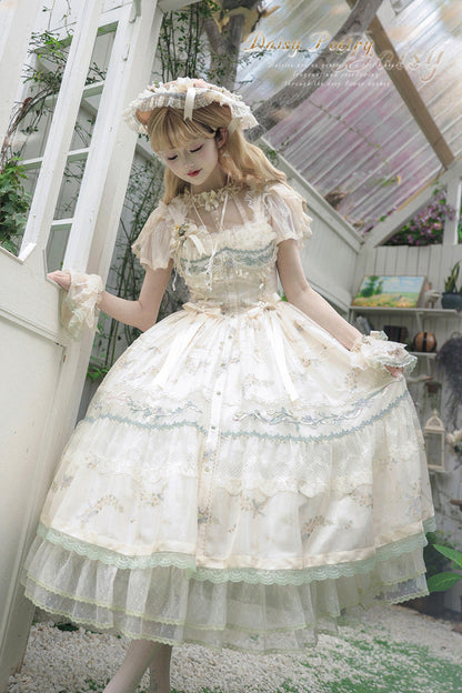 Lolita JSK Dress - Daisy Poetry, Multi-Color, Ruffled, Printed, Embroidered - additional product view 2