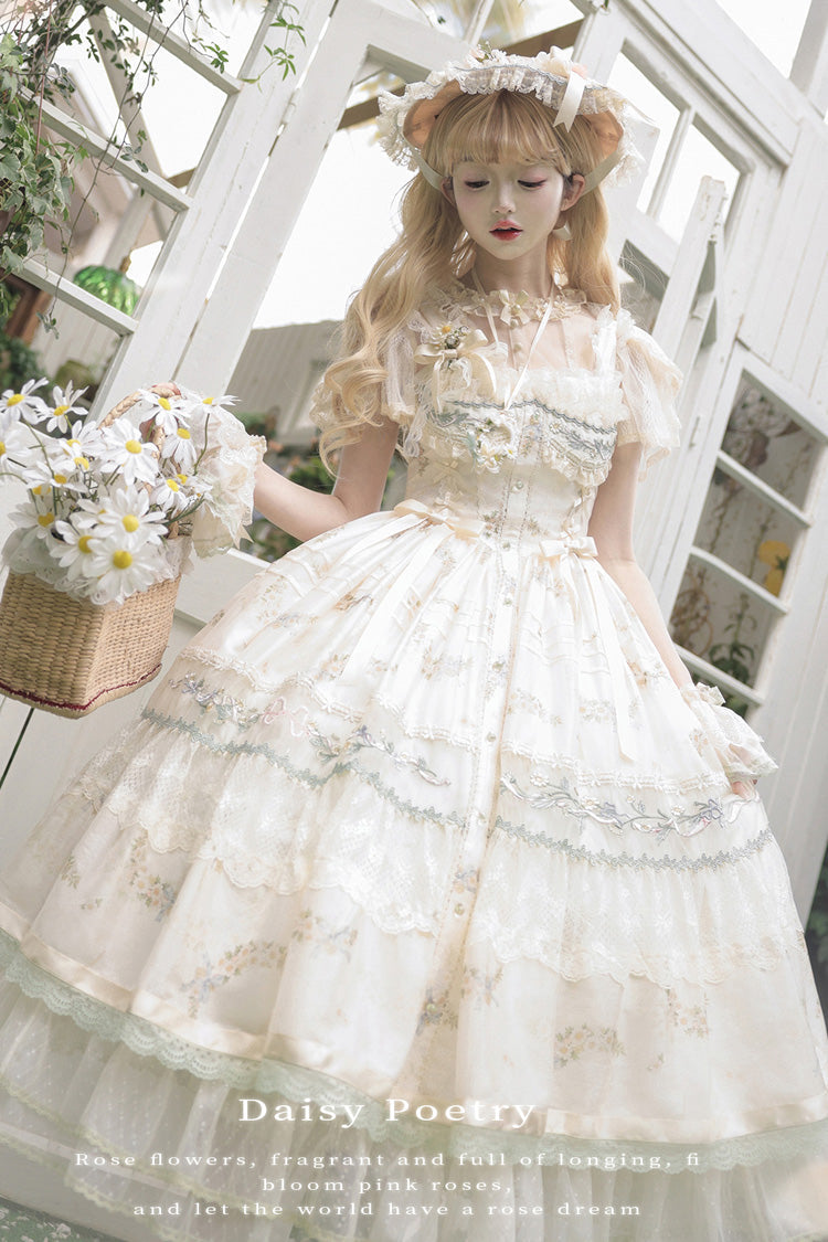 Lolita JSK Dress - Daisy Poetry, Multi-Color, Ruffled, Printed, Embroidered - additional product view 3
