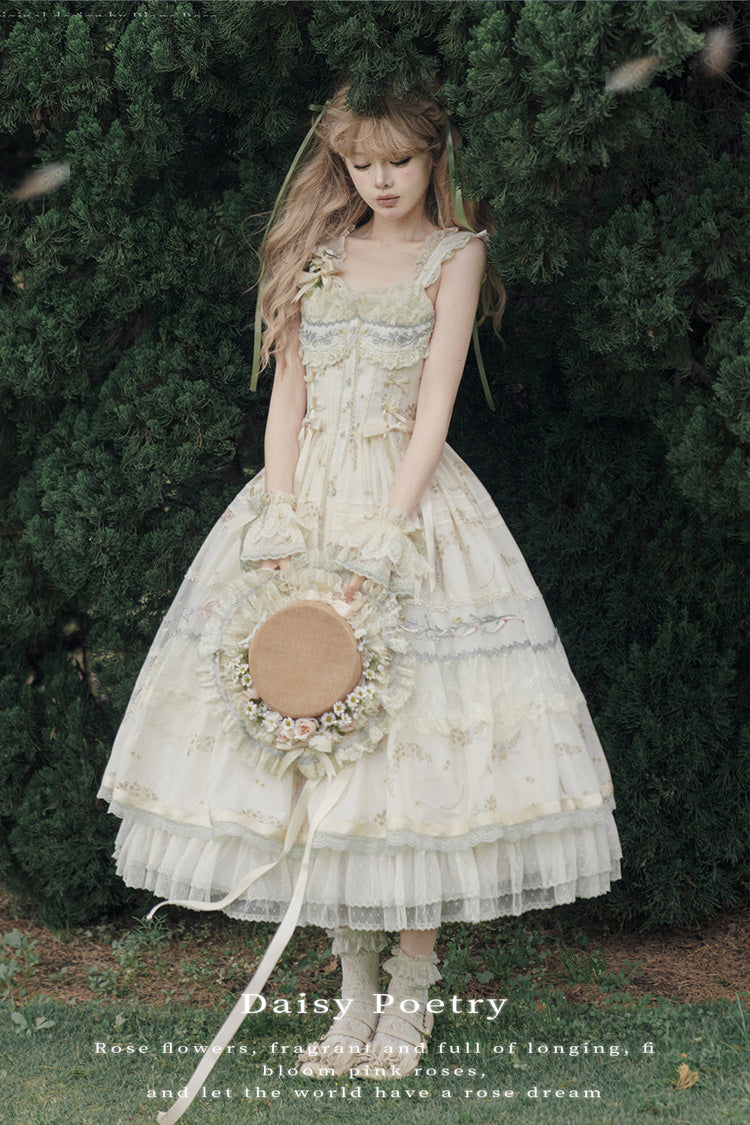Lolita JSK Dress - Daisy Poetry, Multi-Color, Ruffled, Printed, Embroidered - additional product view 4