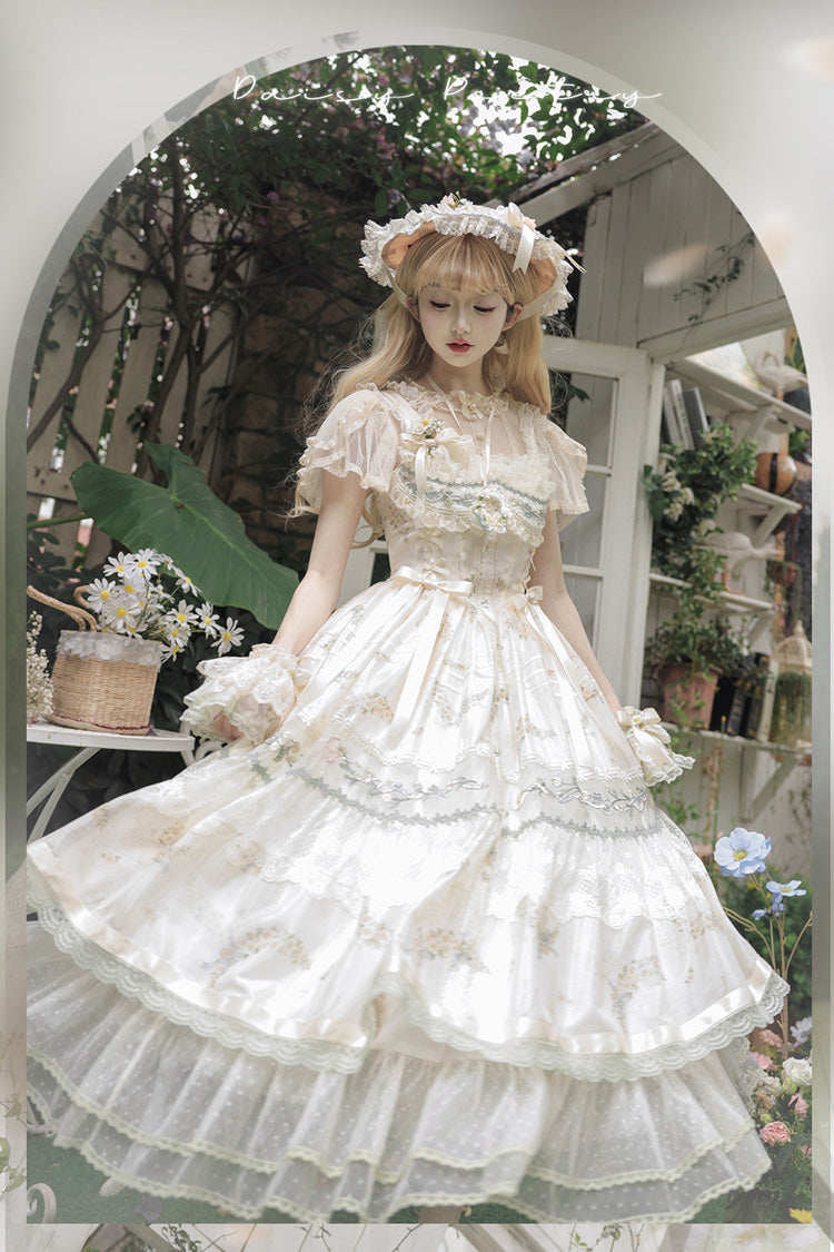Lolita JSK Dress - Daisy Poetry, Multi-Color, Ruffled, Printed, Embroidered - additional product view 6
