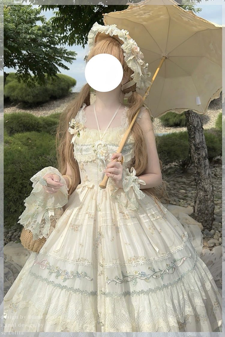 Lolita JSK Dress - Daisy Poetry, Multi-Color, Ruffled, Printed, Embroidered - additional product view 8