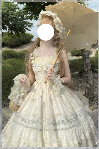 Lolita JSK Dress - Daisy Poetry, Multi-Color, Ruffled, Printed, Embroidered - additional product view 8