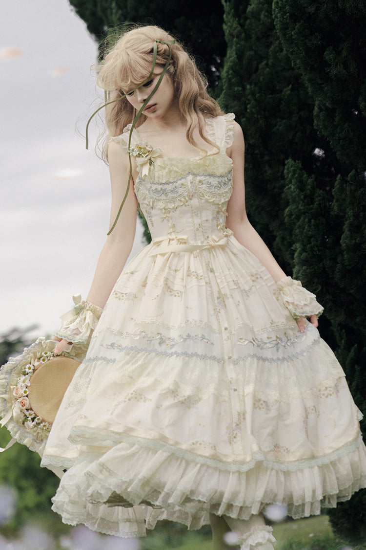 Lolita JSK Dress - Daisy Poetry, Multi-Color, Ruffled, Printed, Embroidered - additional product view 10