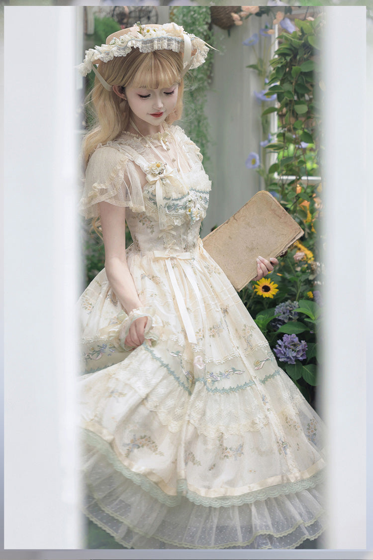 Lolita JSK Dress - Daisy Poetry, Multi-Color, Ruffled, Printed, Embroidered - additional product view 11