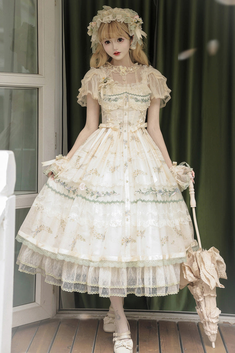 Lolita JSK Dress - Daisy Poetry, Multi-Color, Ruffled, Printed, Embroidered - main product image