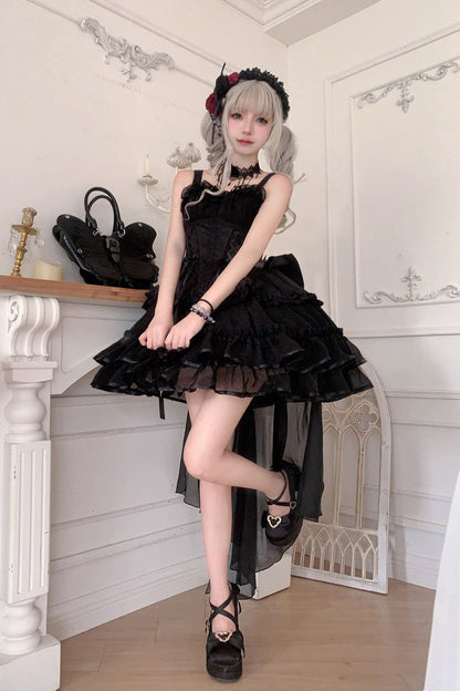 Lolita JSK Dress - Dance Of Time Triple-layered, 2 Colors, Lace-Up, Gothic Style - additional product view 4