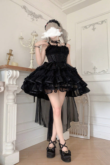 Lolita JSK Dress - Dance Of Time Triple-layered, 2 Colors, Lace-Up, Gothic Style - additional product view 5