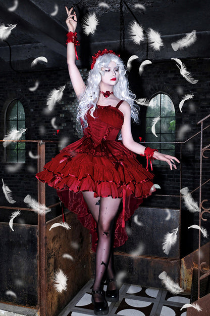 Lolita JSK Dress - Dance Of Time Triple-layered, 2 Colors, Lace-Up, Gothic Style - S Wine / M Wine / L Wine option