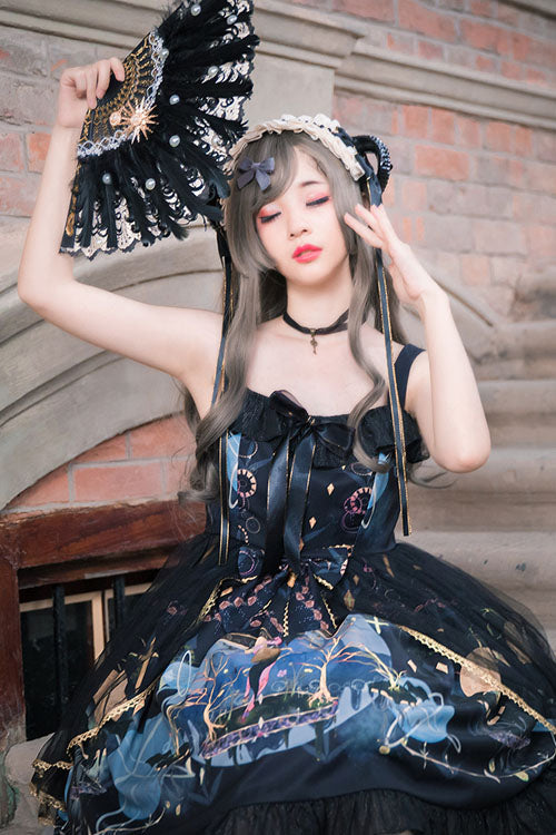 Lolita JSK Dress - Dark Blue Vintage Mermaid Song, Blue, Square Collar, Bow Detail - additional product view 5