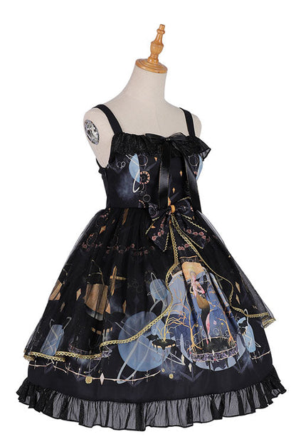 Lolita JSK Dress - Dark Blue Vintage Mermaid Song, Blue, Square Collar, Bow Detail - additional product view 6