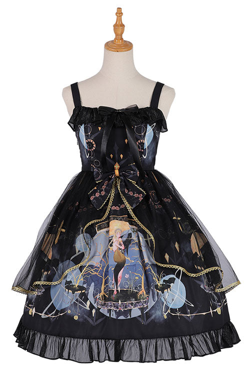 Lolita JSK Dress - Dark Blue Vintage Mermaid Song, Blue, Square Collar, Bow Detail - main product image