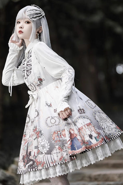 Lolita JSK Dress - Dark Fairy Tale Print, 2 Colors, Bow Detail, Ruffled, Printed - additional product view 4