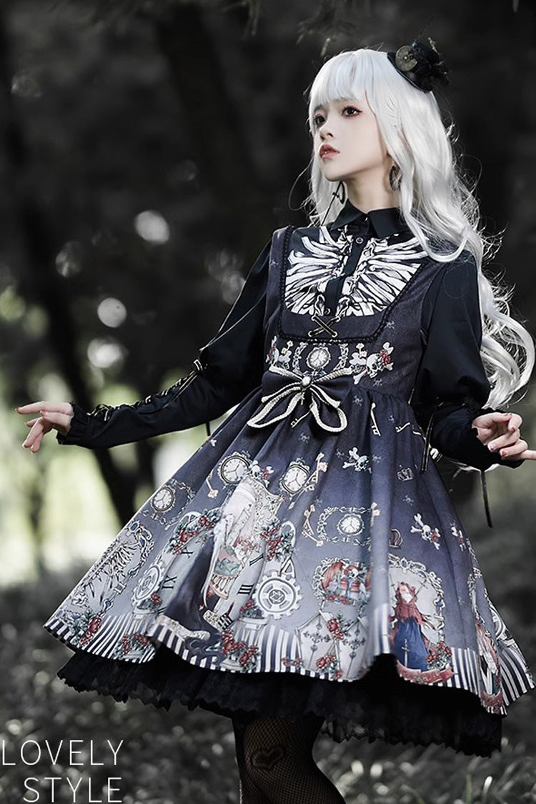 Lolita JSK Dress - Dark Fairy Tale Print, 2 Colors, Bow Detail, Ruffled, Printed - additional product view 6