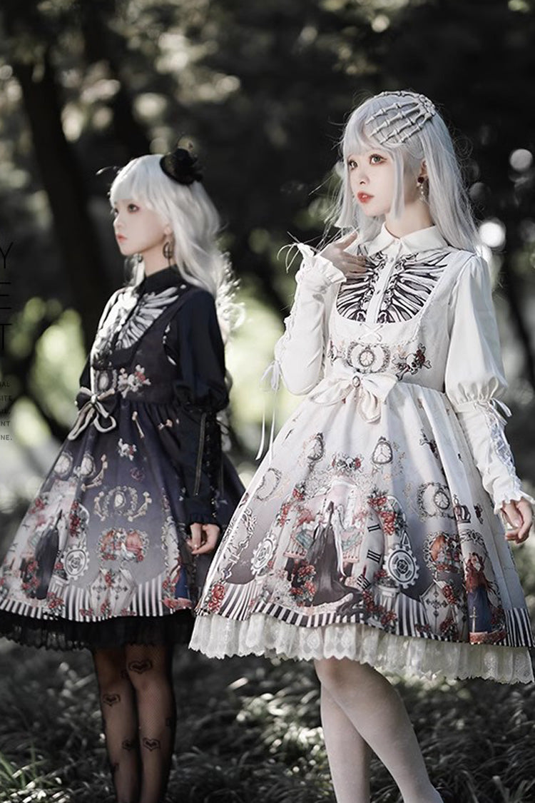 Lolita JSK Dress - Dark Fairy Tale Print, 2 Colors, Bow Detail, Ruffled, Printed - additional product view 7