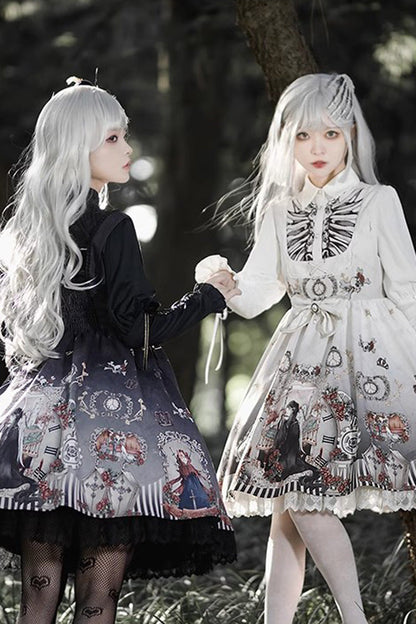 Lolita JSK Dress - Dark Fairy Tale Print, 2 Colors, Bow Detail, Ruffled, Printed - additional product view 8