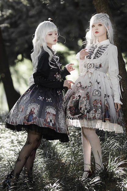 Lolita JSK Dress - Dark Fairy Tale Print, 2 Colors, Bow Detail, Ruffled, Printed - additional product view 9