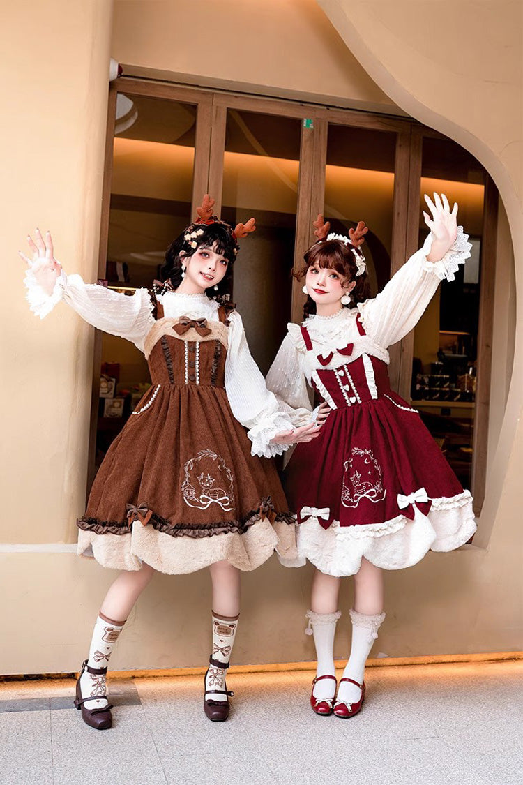 Lolita JSK Dress - Deer Print, 2 Colors, Embroidered, Sweet Style, Bow Detail - additional product view 8
