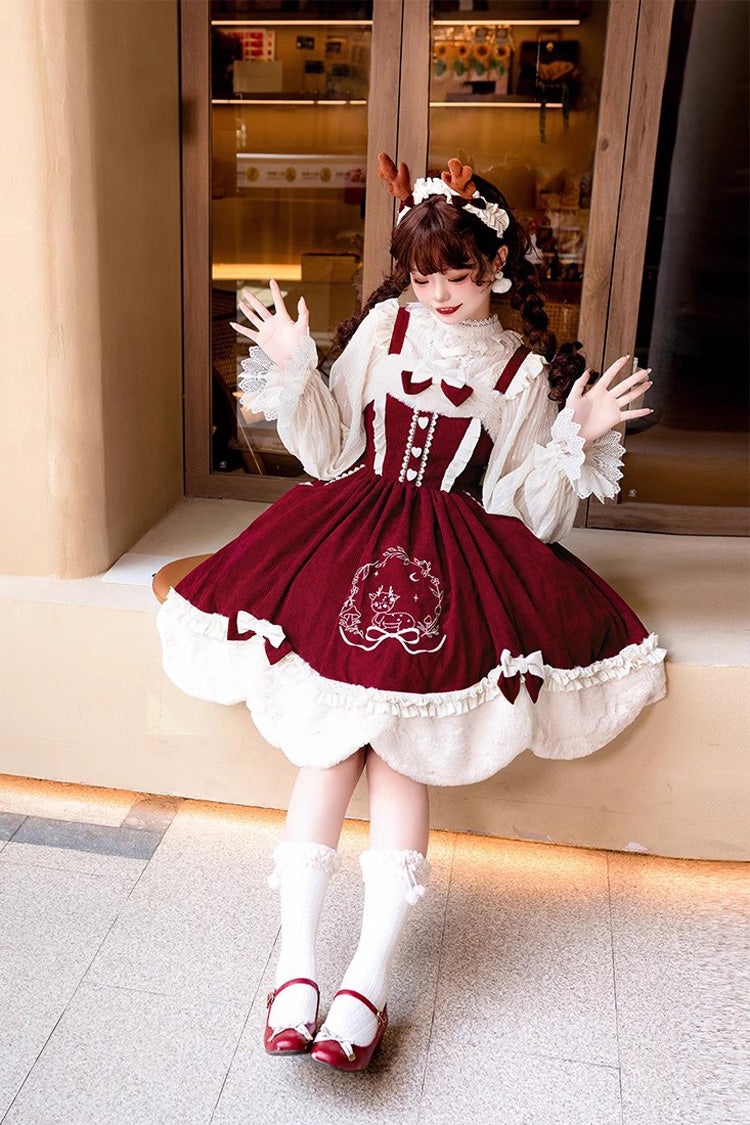 Lolita JSK Dress - Deer Print, 2 Colors, Embroidered, Sweet Style, Bow Detail - additional product view 9