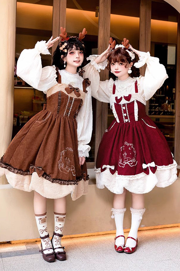 Lolita JSK Dress - Deer Print, 2 Colors, Embroidered, Sweet Style, Bow Detail - additional product view 13
