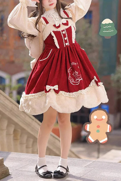 Lolita JSK Dress - Deer Print, 2 Colors, Embroidered, Sweet Style, Bow Detail - main product image