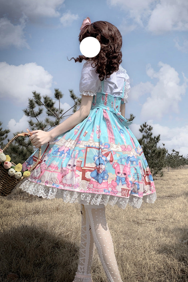 Lolita JSK Dress - Doll Playground Print, Green, Sweet Style, Bow Detail, Ruffled - additional product view 4