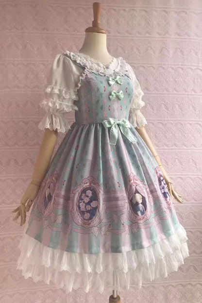 Lolita JSK Dress - Double Layer Rose Lover's Dream, 3 Colors, Ruffled, Printed - additional product view 3