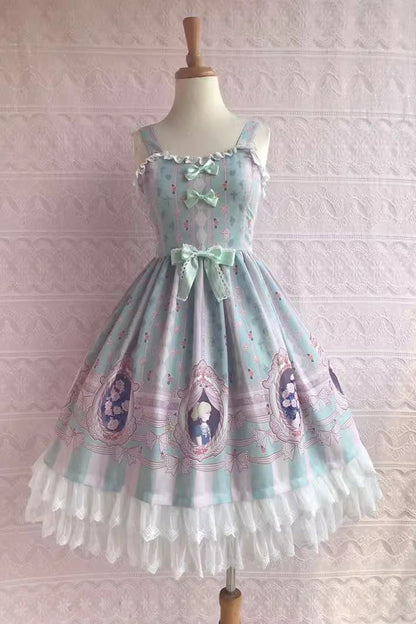 Lolita JSK Dress - Double Layer Rose Lover's Dream, 3 Colors, Ruffled, Printed - main product image