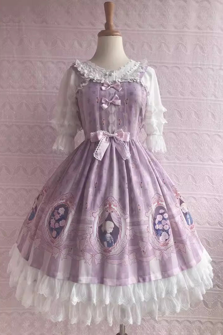 Lolita JSK Dress - Double Layer Rose Lover's Dream, 3 Colors, Ruffled, Printed - XS Pink / S Pink / M Pink option