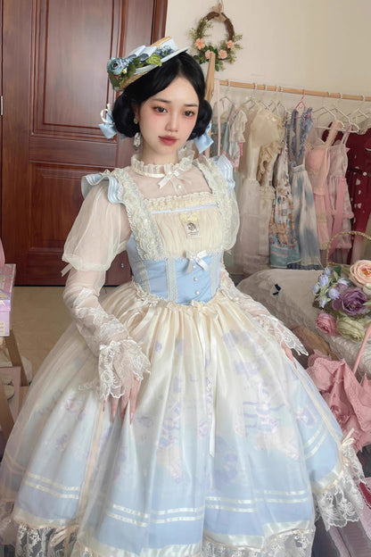 Lolita JSK Dress - Dream Doll Ballet Rabbit Print, 2 Colors, Sweet Style, Printed - additional product view 5