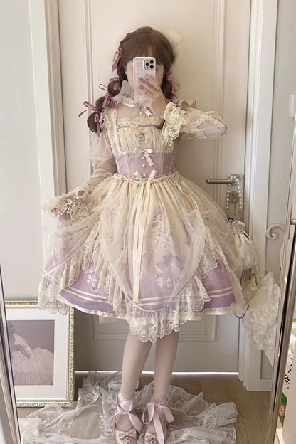 Lolita JSK Dress - Dream Doll Ballet Rabbit Print, 2 Colors, Sweet Style, Printed - additional product view 13