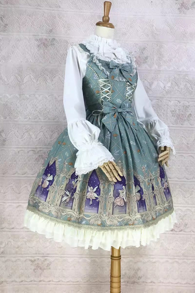 Lolita JSK Dress - Dream Elf Print, 6 Colors, Sweet Style, Bow Detail, Ruffled - additional product view 2