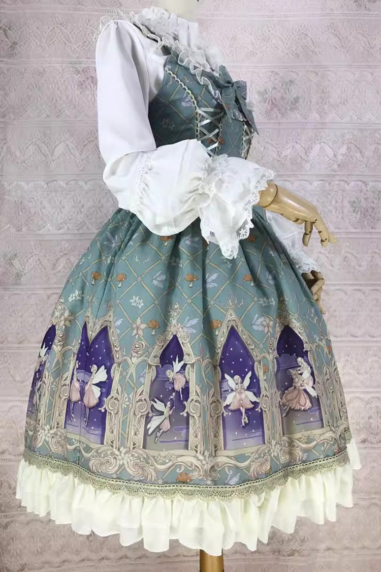 Lolita JSK Dress - Dream Elf Print, 6 Colors, Sweet Style, Bow Detail, Ruffled - additional product view 3