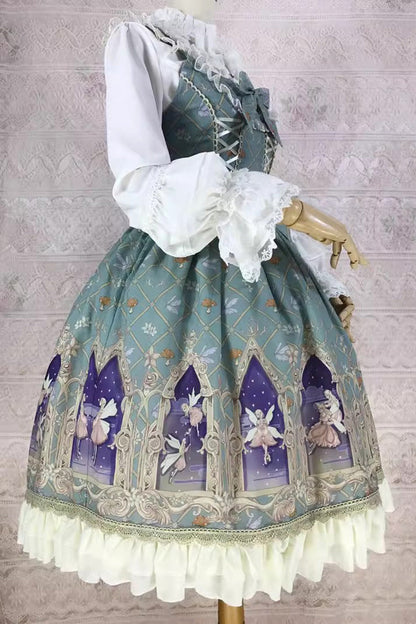 Lolita JSK Dress - Dream Elf Print, 6 Colors, Sweet Style, Bow Detail, Ruffled - additional product view 3