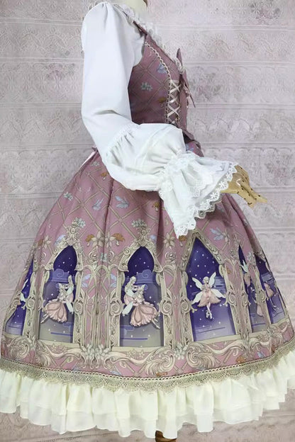 Lolita JSK Dress - Dream Elf Print, 6 Colors, Sweet Style, Bow Detail, Ruffled - additional product view 5