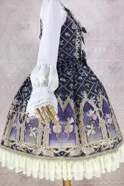 Lolita JSK Dress - Dream Elf Print, 6 Colors, Sweet Style, Bow Detail, Ruffled - additional product view 10