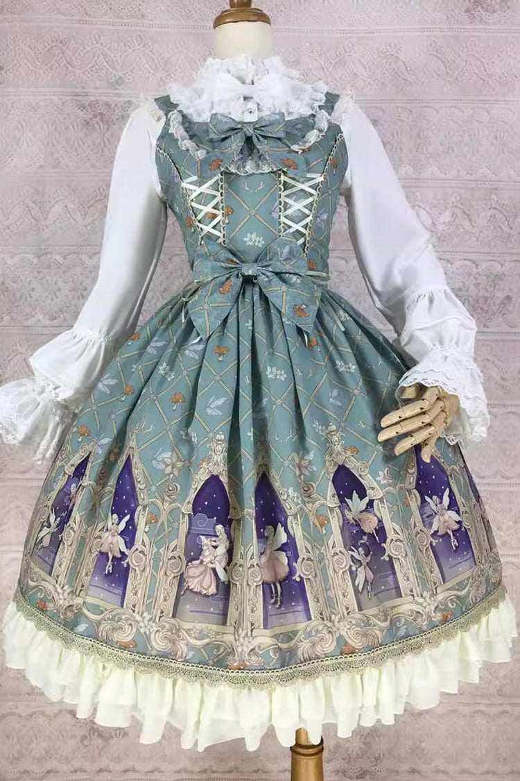 Lolita JSK Dress - Dream Elf Print, 6 Colors, Sweet Style, Bow Detail, Ruffled - main product image